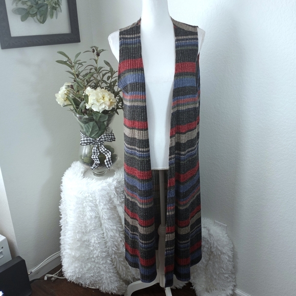 LuLaRoe Jackets & Blazers - LULAROE MULTICOLOR STRIPE MAXI VEST SZ. M EUC